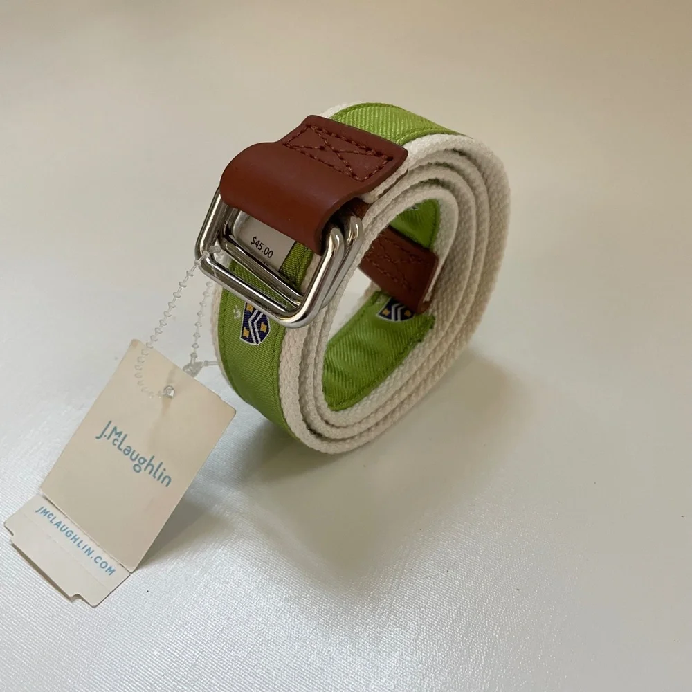 J. McLaughlin Vance Boy's Webbing Belt Lime Medieval Emblem size M NWT